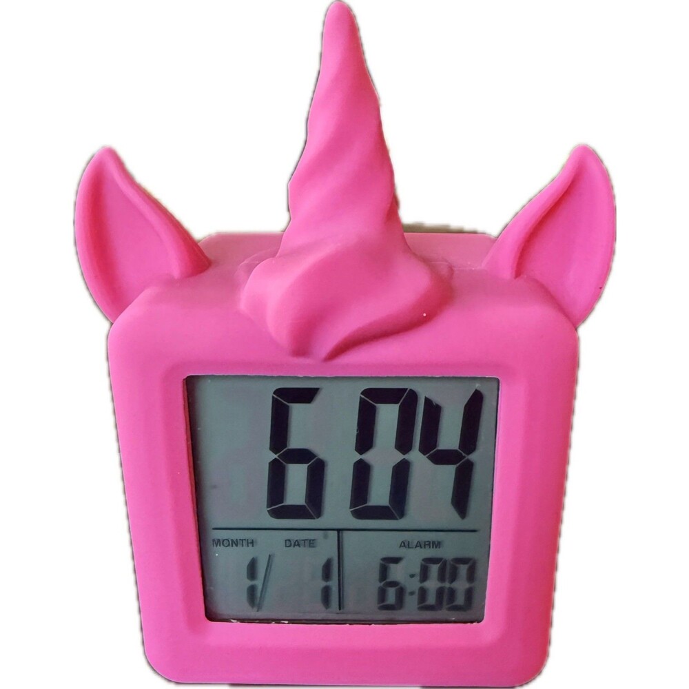 Hot Pink Unicorn Digital Alarm Clock with Snooze Button, Time and Date Display